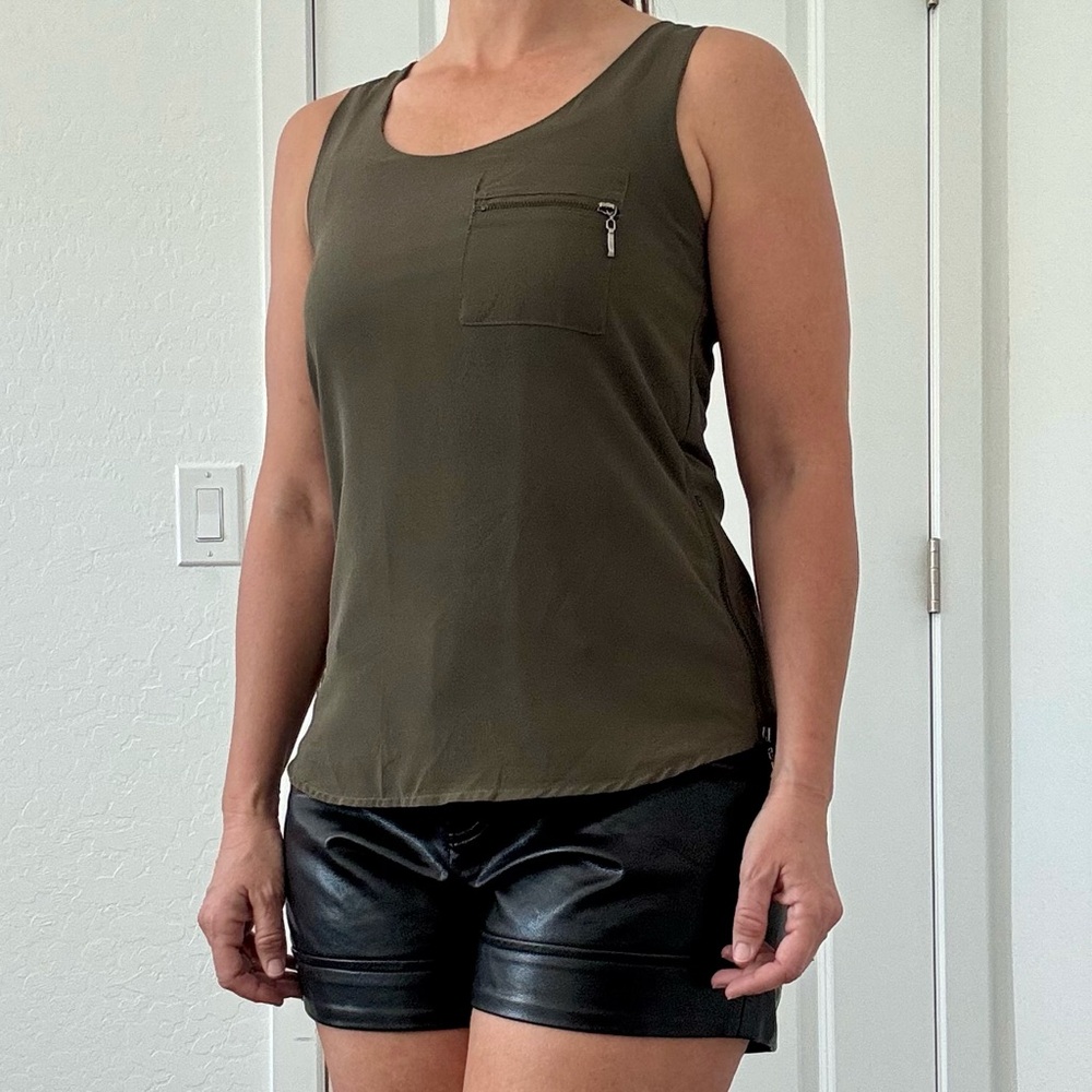 My Michelle Olive Green Sleeveless Top with zipper accents
